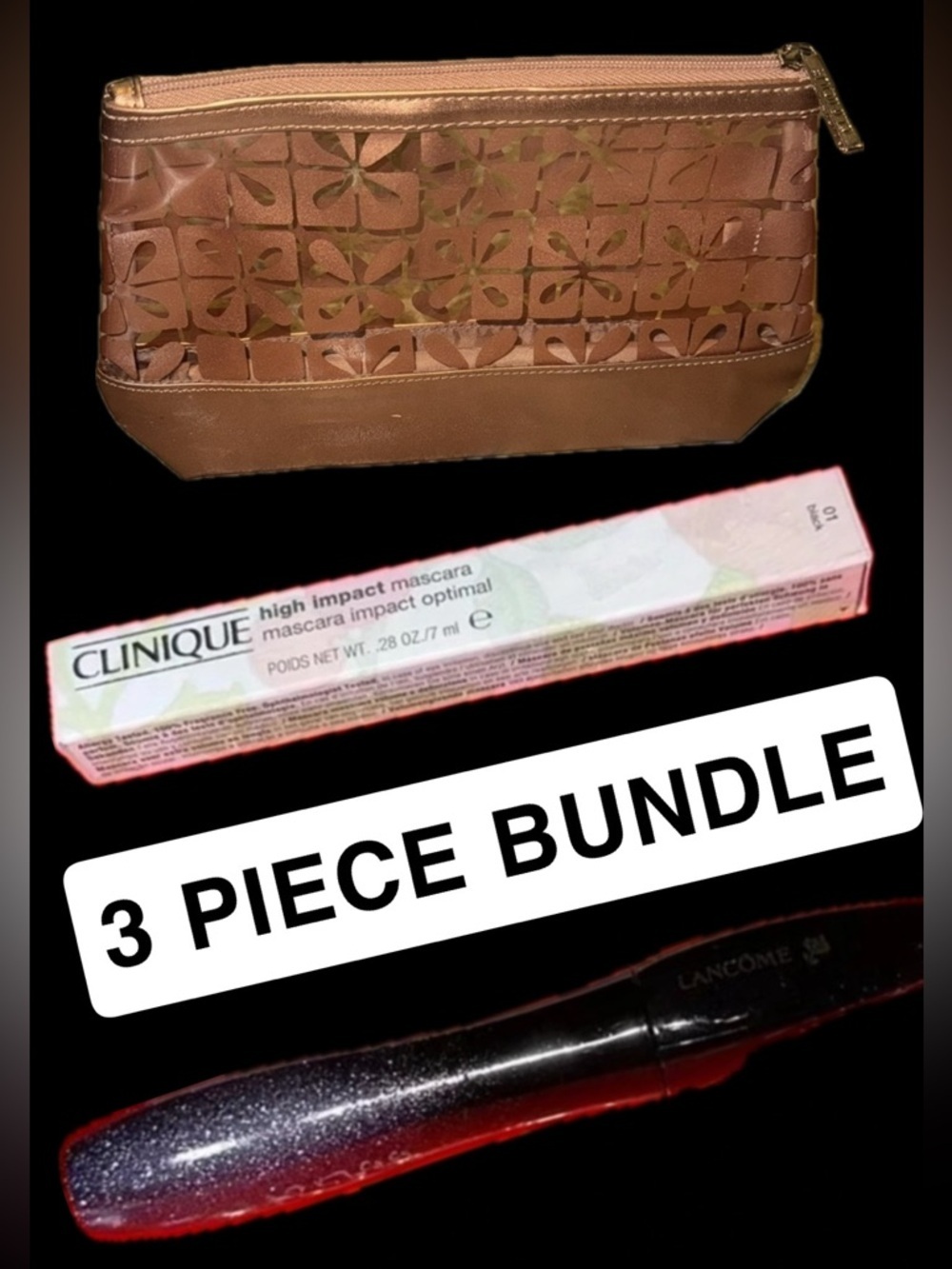 BUNDLE: Clinique Mascara and Makeup Bag AND Lancôme Mascara~3 Count LOT - Picture 1 of 16